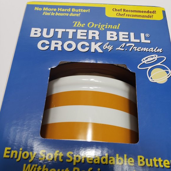 The Original Butter Bell Crock Yellow & White Striped Ceramic Butter Dish - Picture 12 of 13